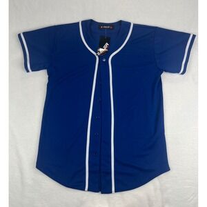 Ealer Baseball Jersey Mens Large Full Button Royal Blue White Trim NWT
